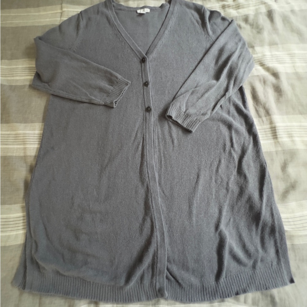 JJill 3 Button Front Cardigan long linen blend gray blue size XL EUC